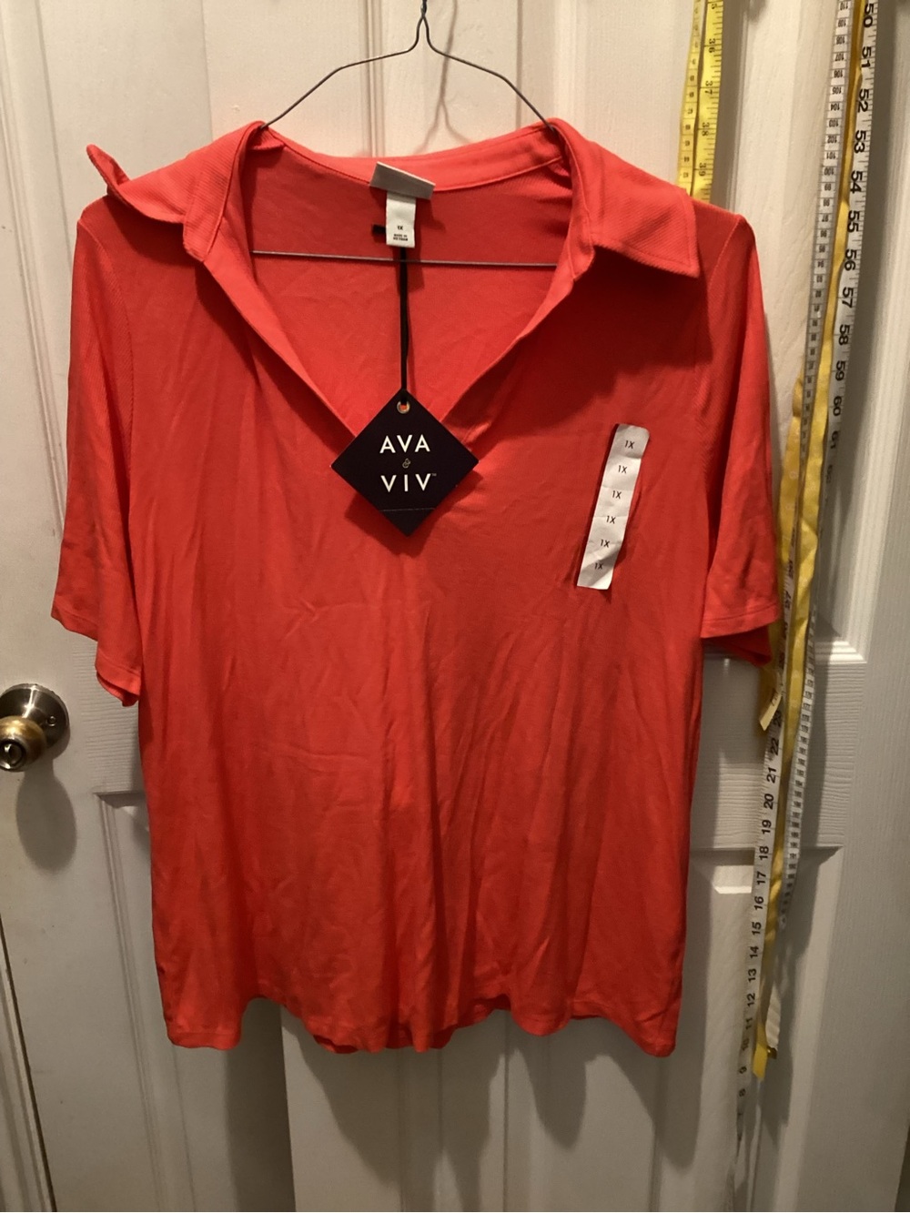 Ava & Viv Coral-Red Short Sleeve Polo
